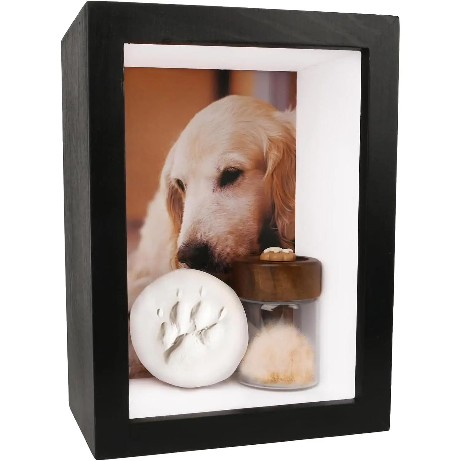 Dog Memorial Shadow Box Frame 5x7 with Paw Print Kit Fur Keepsake Box Small Memorial Frame for Dogs Cats Passed Sympathy Remembrance Gift for Pet Owners