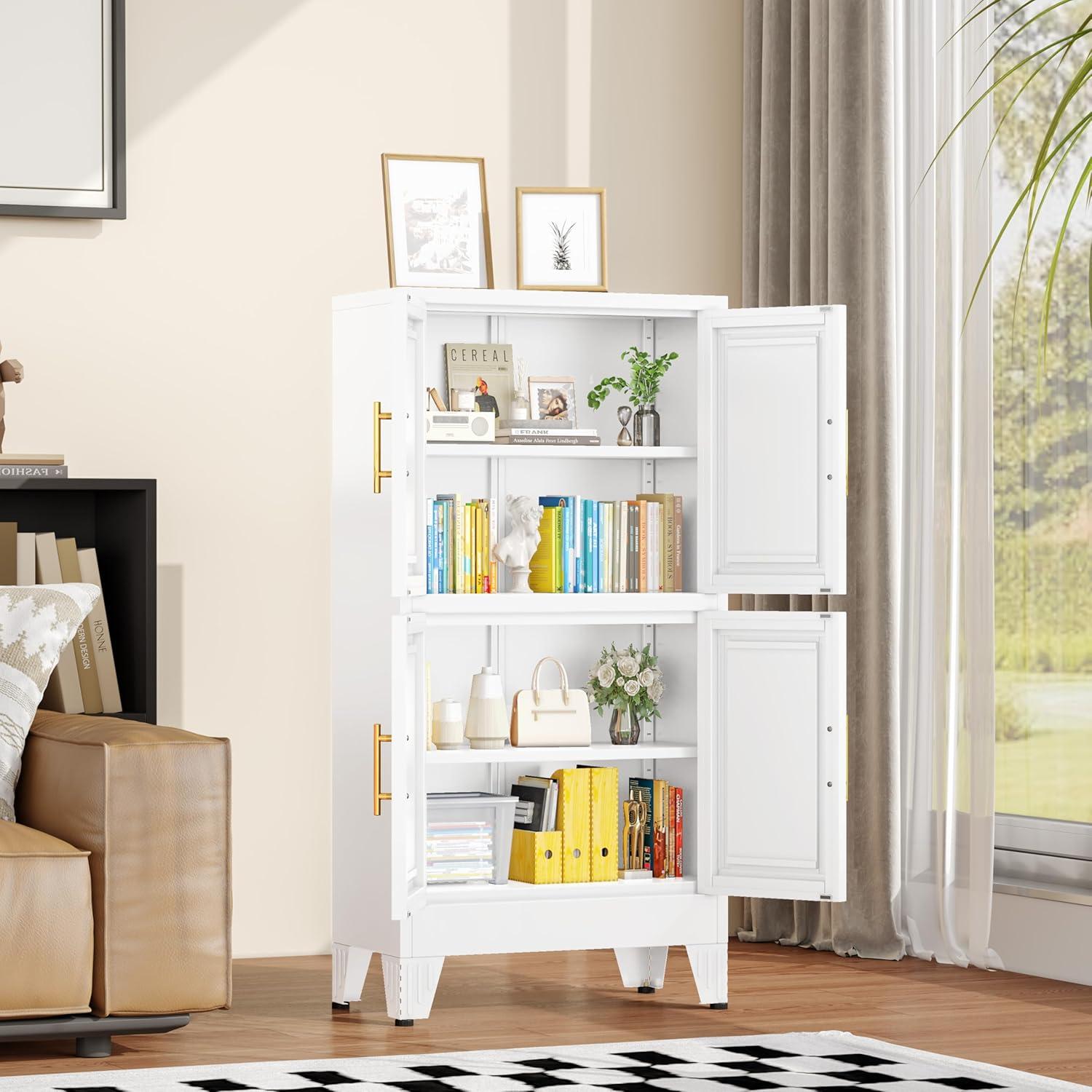 Kitchen Pantry Cabinet 47" Tall Metal Storage with Doors & Adjustable Shelves Black Freestanding Organizer for Kitchen Dining Room Living Room Laundry Room Minimalist Drawer Tower