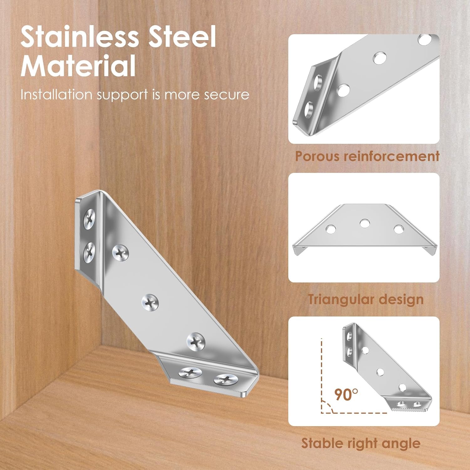 72 count Corner Bracket Set, 48 count L Brackets (Small + Medium) 24 count Triangular Support Brackets with Screws Multi Use Predrilled Hole Metal Bracket Corner Brace for Drawers Cabinets Tables and Chairs