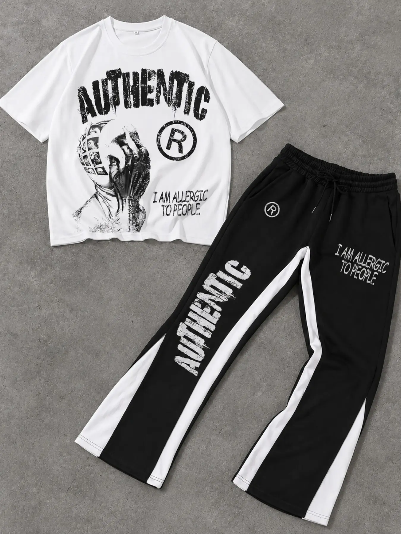 Men's Streetwear Tracksuit Set Oversized Graphic T Shirt and Baggy Sweatpants, Y2K Casual Matching Set with Vintage Letter Print, Jogger Pants with Contrast Side Panel for Daily Wear, Hip Hop Fashion, Athleisure Tracksuit
