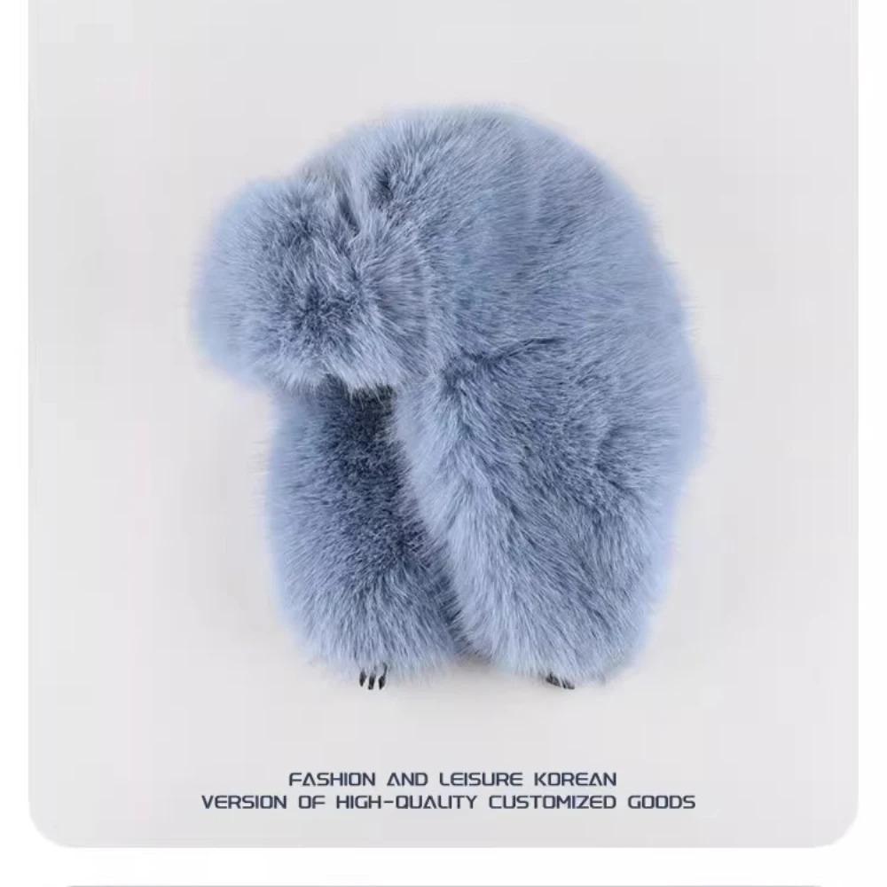 HT4567 Fluffy Fur Hat Women White Black Blue Russian Hat Thick Warm Ski Earflap Cap Female Ushanka Winter Hat Ladies Russian Cap