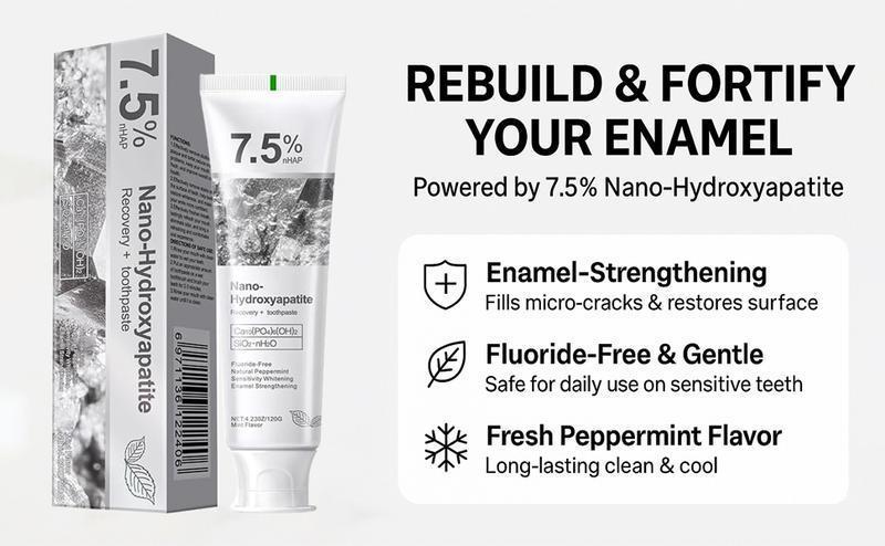 DrWhiten Nano Hydroxyapatite Toothpaste 7.5%25 nHAP, 4.23 oz – Enamel-Strengthening • Fluoride-Free • Natural Peppermint • Ideal for Sensitive Teeth