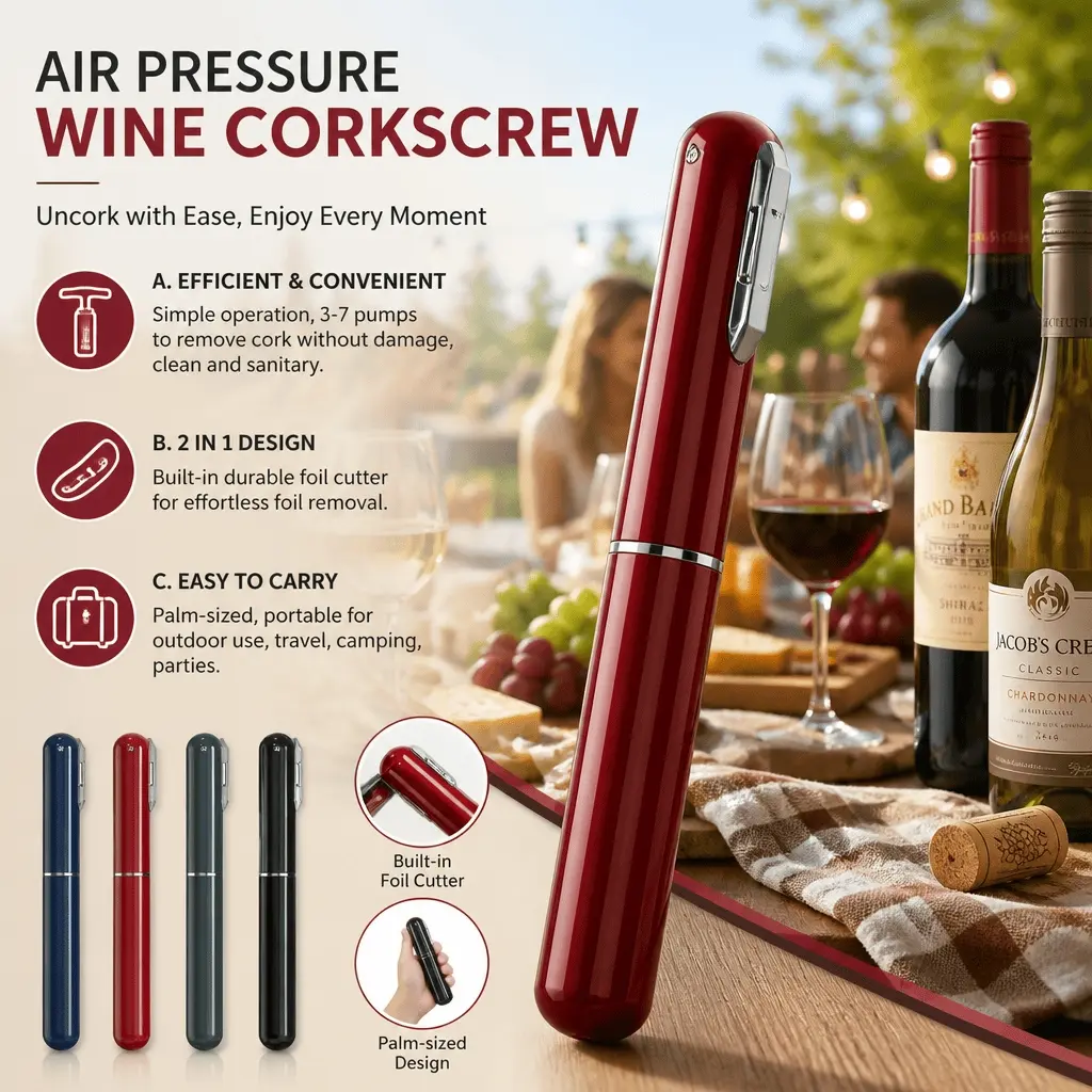 2-in-1 Electric Wine Opener, One-Button Automatic Opening, Equipped with Foil Cutter, Portable Household Kitchen Tool, Christmas and New Year Holiday Gift.