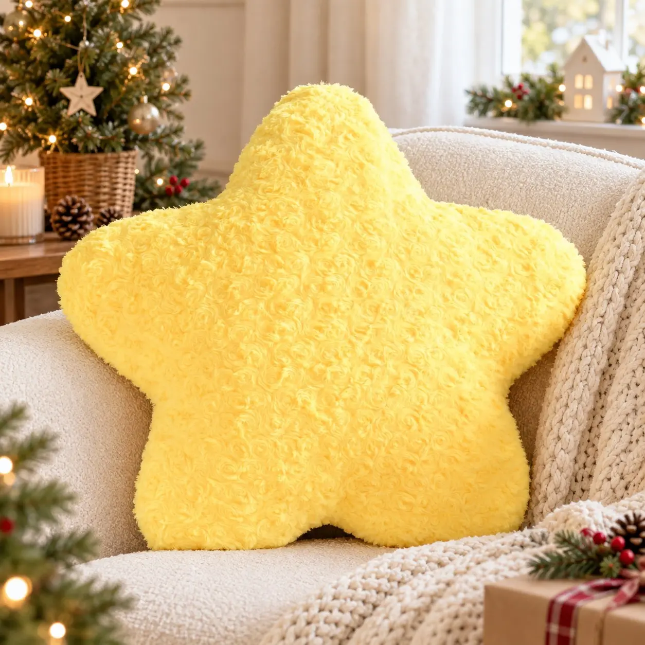 1PC Fluffy Star Shaped Plush Throw Pillow | Cosy Aesthetic Decor Cushion to Warm Up Living Room Sofa & Bed | Halloween Christmas Family Home Decor Must-Have | Festive Holiday Party Essential | Top Gift Choice for Friends | Home Decorative Cushion