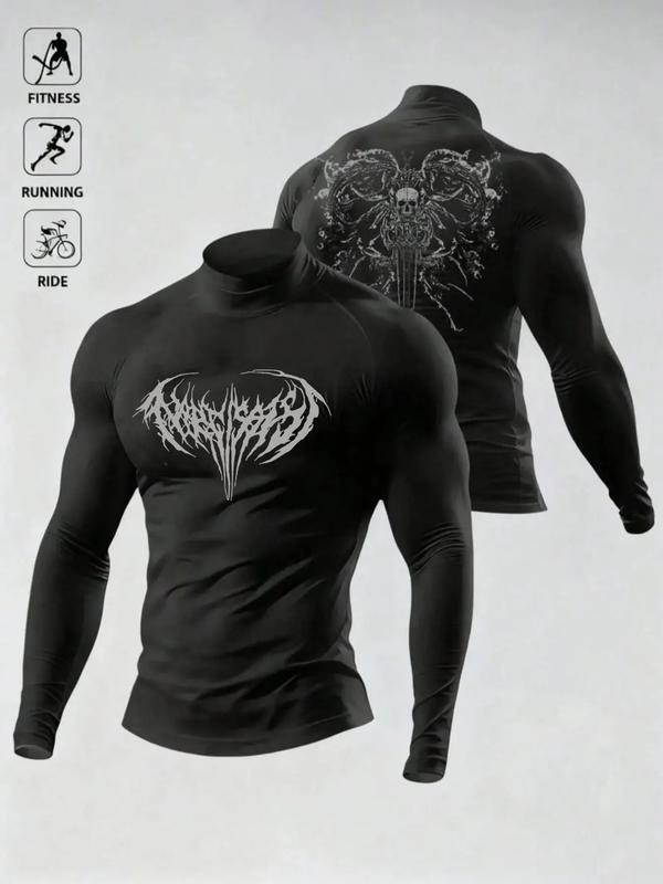 Men's High Elastic Performance Top, Gym Workout Shirt, Gothic Print, Moisture-Wicking Fabric, Ideal for Powerlifting, Daily Sports, Casual Wear