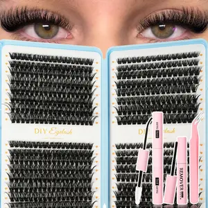 Mixed Length Individual False Eyelashes Kit, Natural Look Eyelash Extensions with Lash Bond & Seal & Remover & Tweezers & Brush & Makeup sponge, Self Grafting Curvature Eyelashes, Eye Makeup Enhancement False Eyelashes, Diy Lashes Cluster