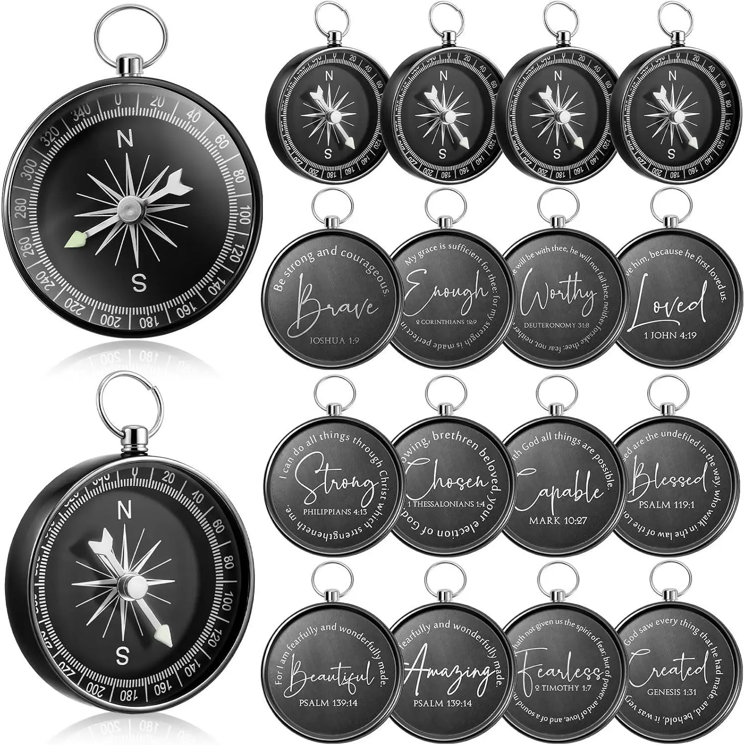 36 Pcs Christian Gifts Bulk, Engraved Bible Verses Compass for Men, Religious Hiking Compasses, Vintage Church Welcome Keepsakes, VBS Christian Party Favors Gifts