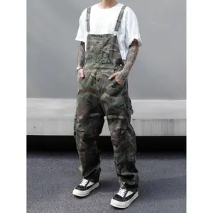 Men's 100% Cotton Camo Vintage Washed Denim Overalls, Soft Breathable Fabric, Stylish Versatile Design, Ideal for Outdoor Work & Casual Wear, Blending Fashion and Functionality
