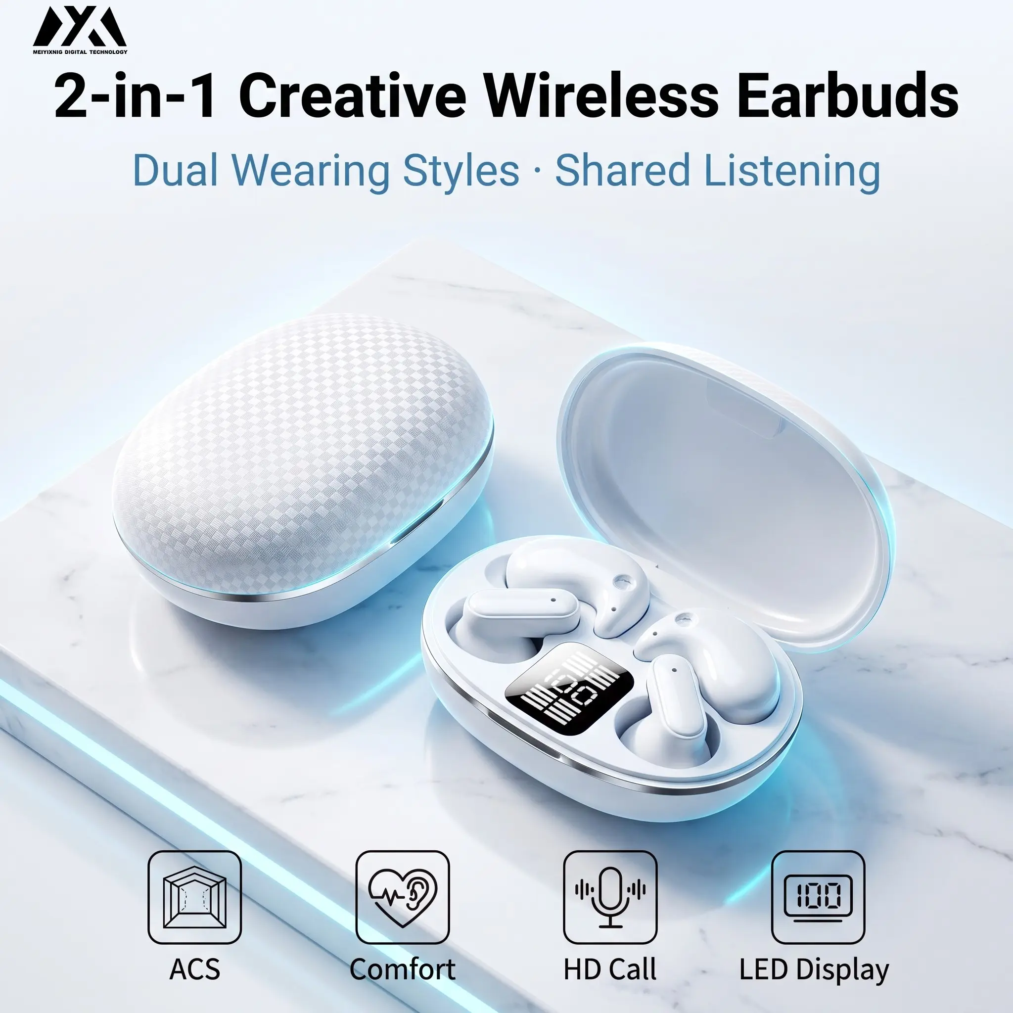 2-In-1 Bluetooth-compatible Wireless Earbuds, Convertible Ows Open Ear & In-Ear, Extended Battery, Enc Noise Cancellation, Waterproof for Sports Travel