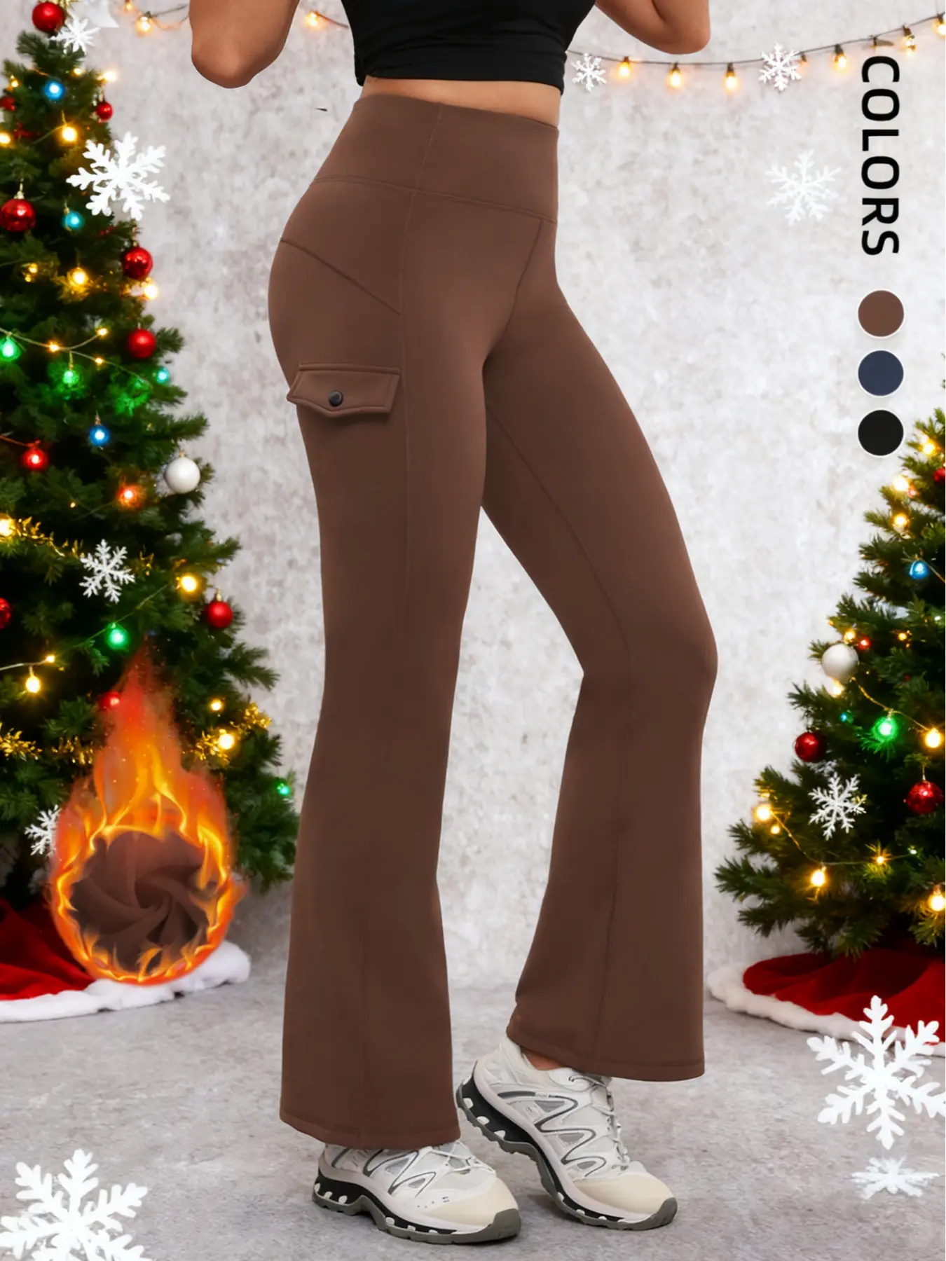 Women's Fleece Lined Yoga Pants, High Waisted Tummy Control, Casual Wide Leg, Perfect for Outdoor Cycling and Fitness