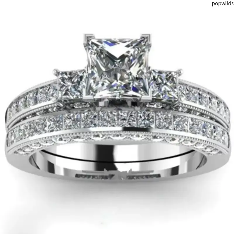 Shiny  Stackable Ring Set For Couples, Popular Matching Couple Promise Rings Fashion Women Wedding Finger  Gift