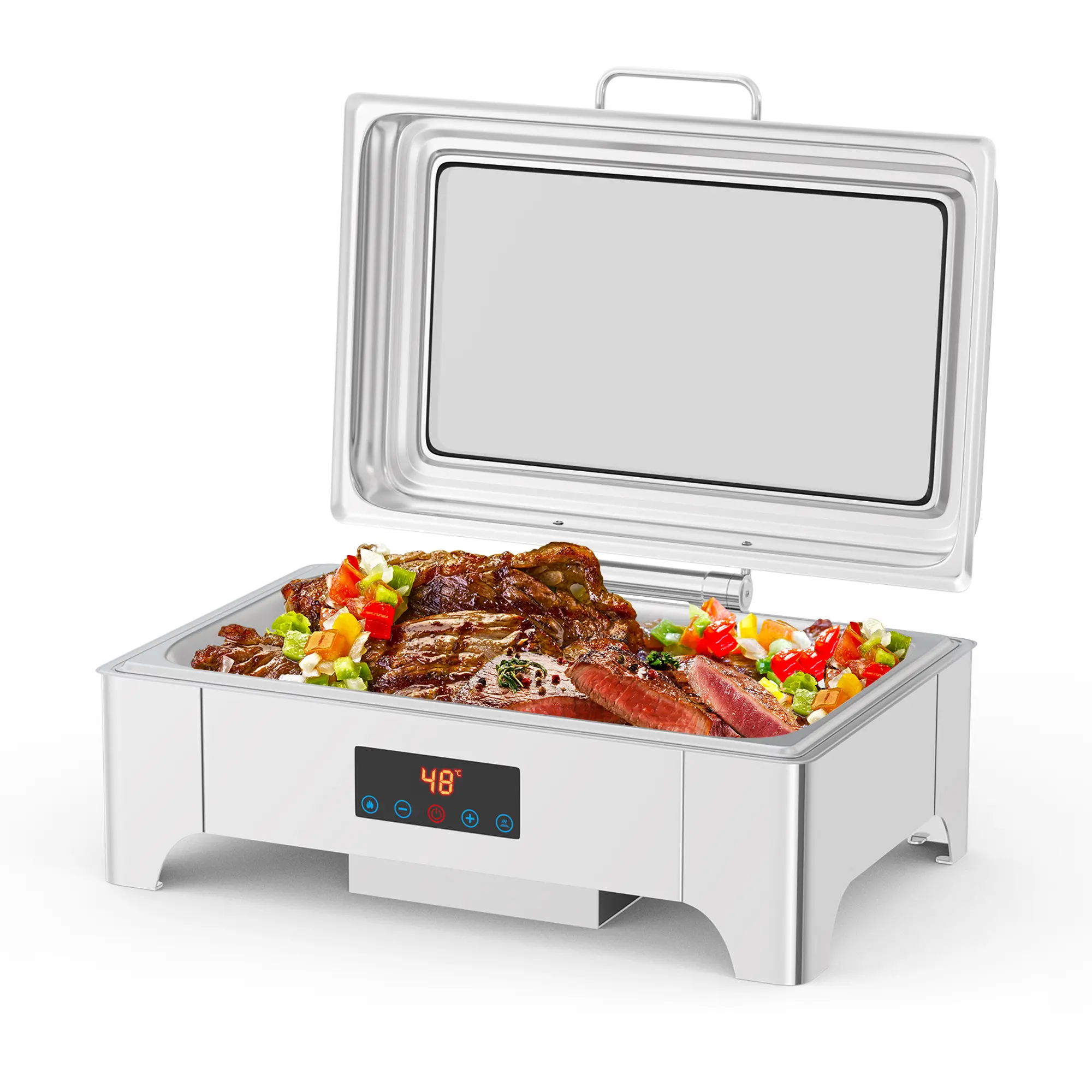 9 QT Electric Chafing Dish Buffet Set with Touch Screen, Commercial Stainless Steel Chafers and Buffet Warmers Sets, Catering Food Warmer with Visible Lid for Parties Weddings Festivals