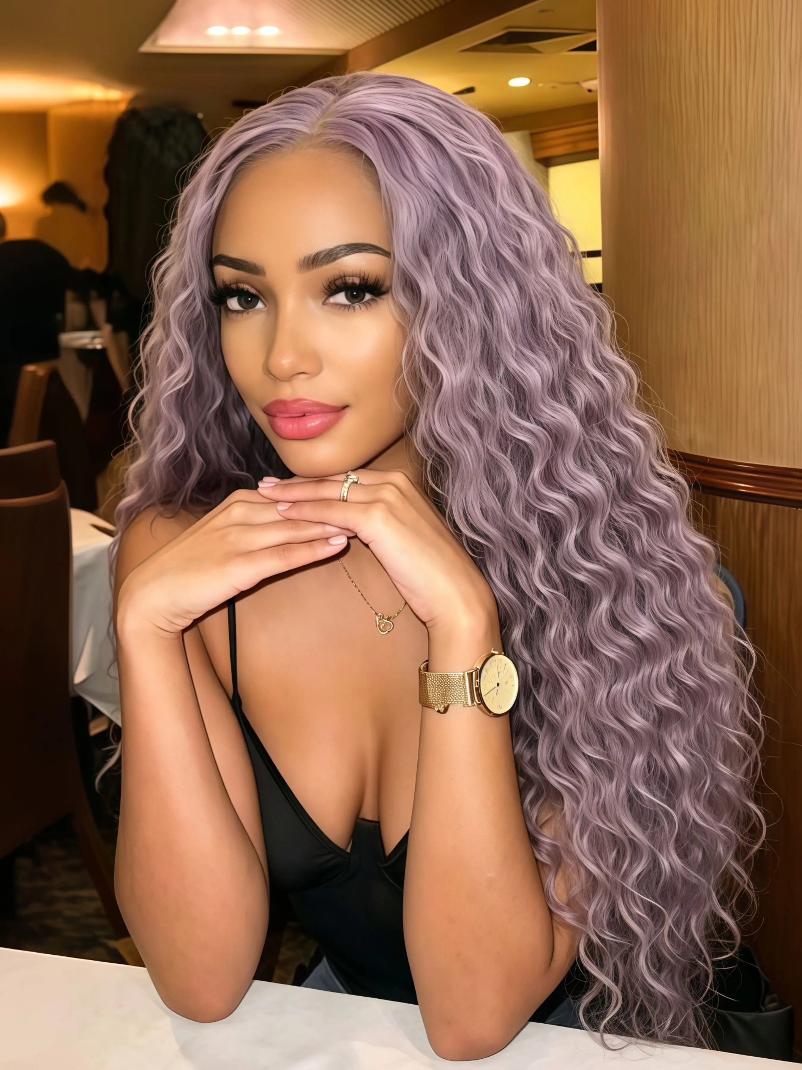 Lavender Purple Deep Wave Wig, 13×4 Synthetic HD Transparent Lace Front Synthetic Curly Wig for Photoshoots, Parties, Cosplay & Stage Performances 28 Inch High Quality Wigs