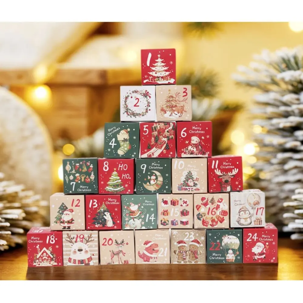 New Christmas Advent Calendar 7cm Square Empty Boxes, Numbered 1-24 Candy Packaging Boxes, Holiday Countdown Gift Box for Chocolate, Cookies, DIY Xmas Party Treat Storage Wrapping Box