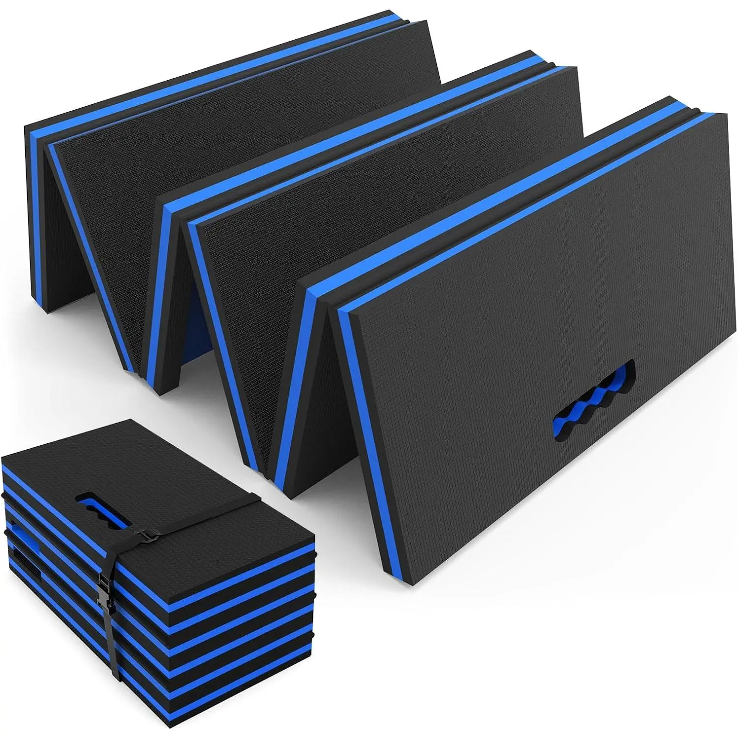 Thick Mechanic Mat, Foldable EVA Mat with  Tool Compartments,  Mechanic Kneeling Pad with Handle for Garage Workshop Repairing Gardening, 46.5" x 15.8" x 1.1 ", Black & Blue