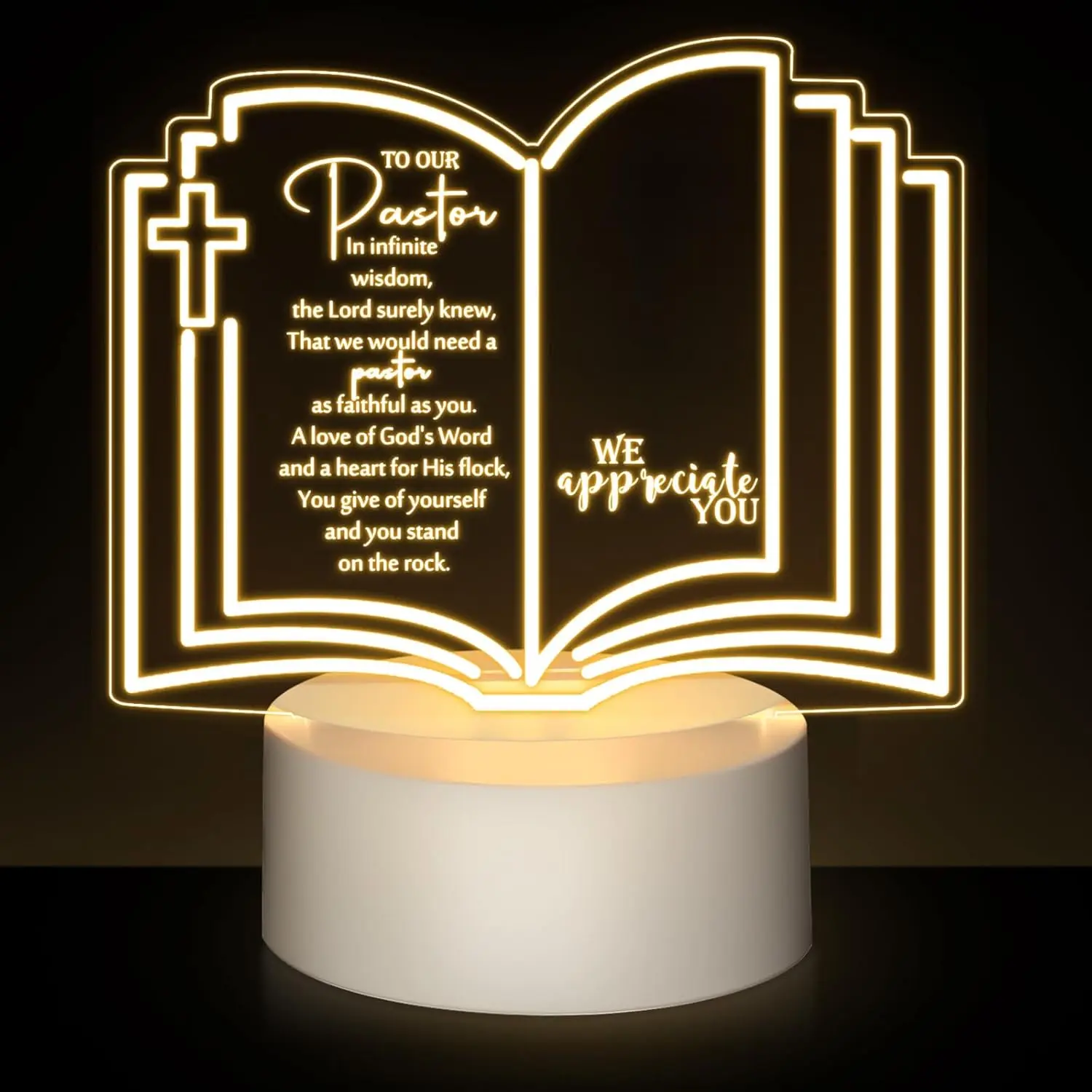 1 count Pastor Appreciation Gifts LED Night Light Pastors  for Men Women  Clergy Lamp with Base  Verse for Father Church Christian Birthday Anniversary