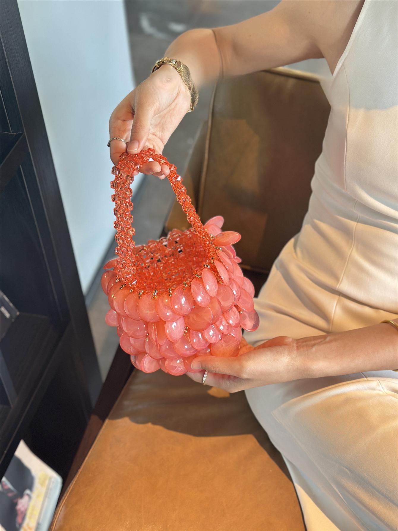 Vintage Barbie Pink Handmade Beaded Pearl Natural Large Shell Bucket Bag Crescent Bag Handbag for Women 2026