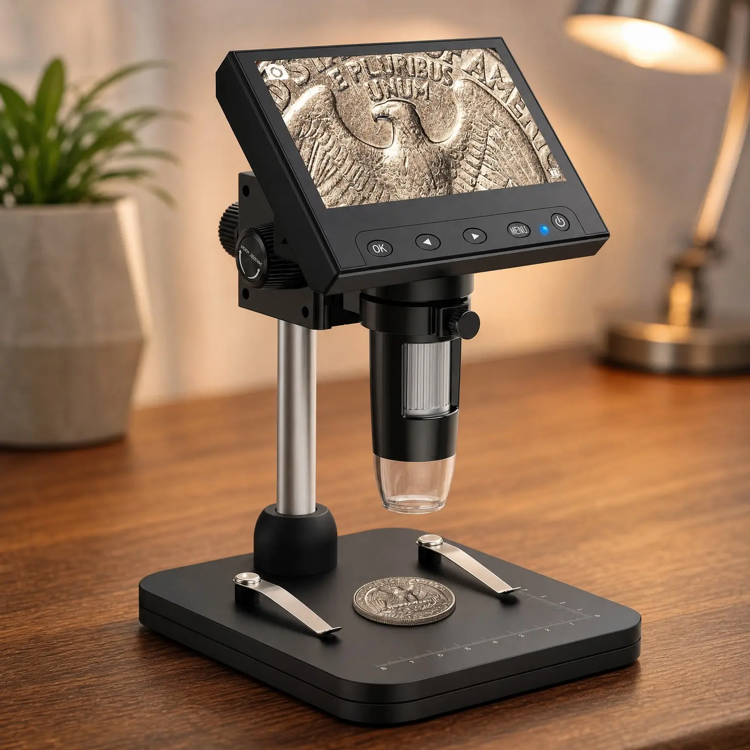 Coin Microscope, 4.3'' LCD Digital Microscope 1000x, Coin Magnifier with 8 Adjustable LED Lights, PC View Compatible with Windows/Mac, Black