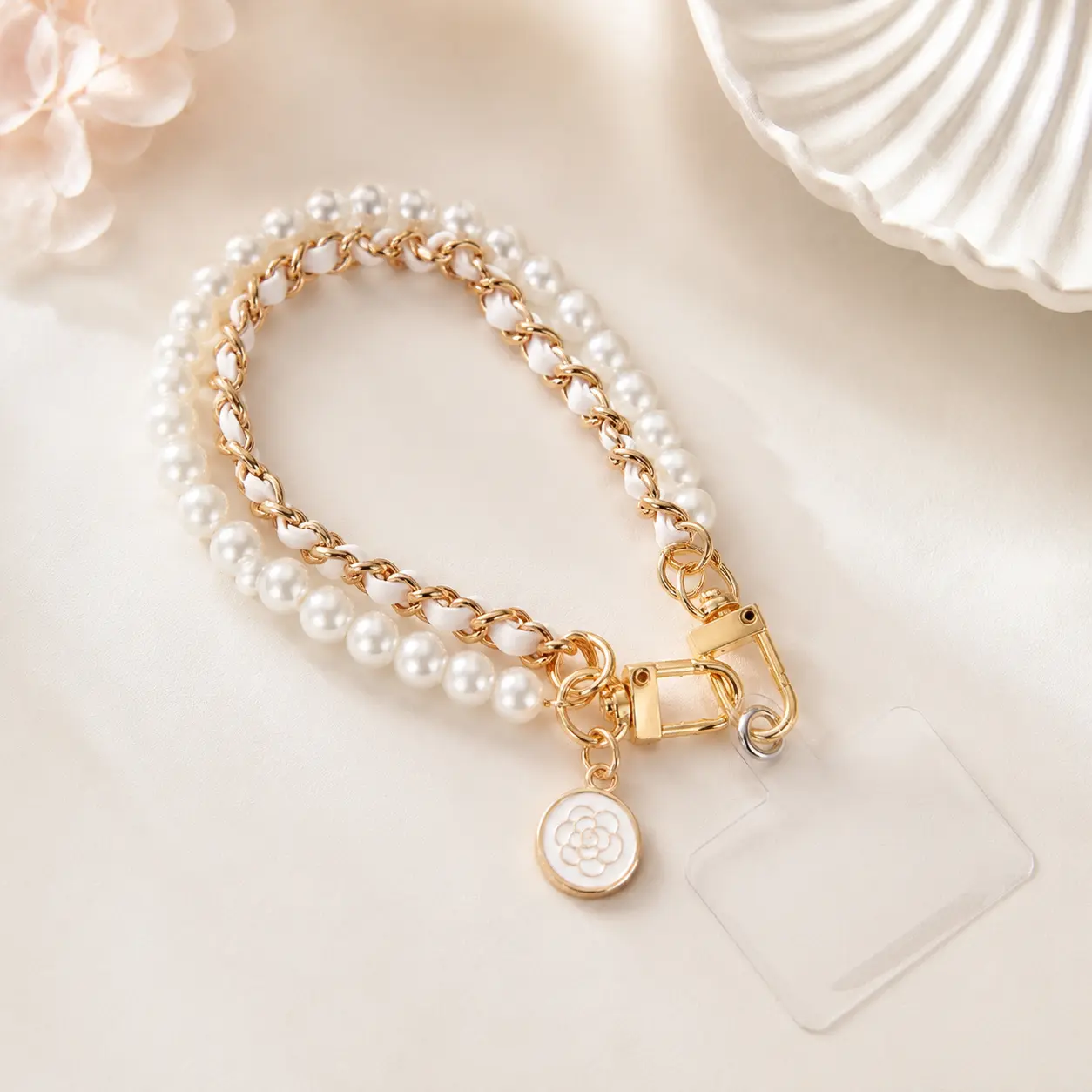 Pearl Double-Loop Phone Wrist Strap with Clip