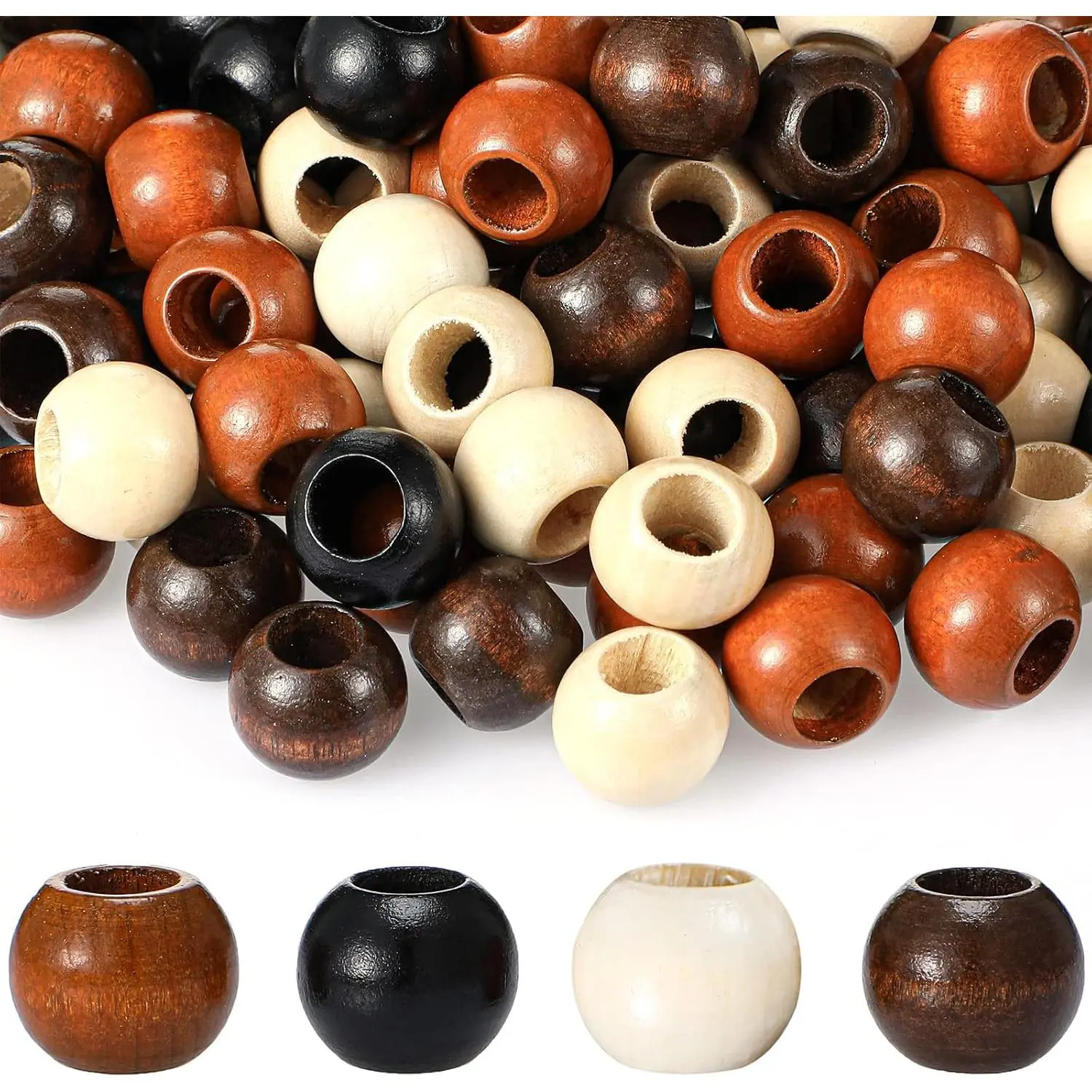 160 count Large Hole Barrel 20mm Diameter 10mm Hole Wooden Beads   Macrame Loose Spacer Unfinished Craft Spacer Hair Braid Beads for DIY Crafts  Bracelet Making