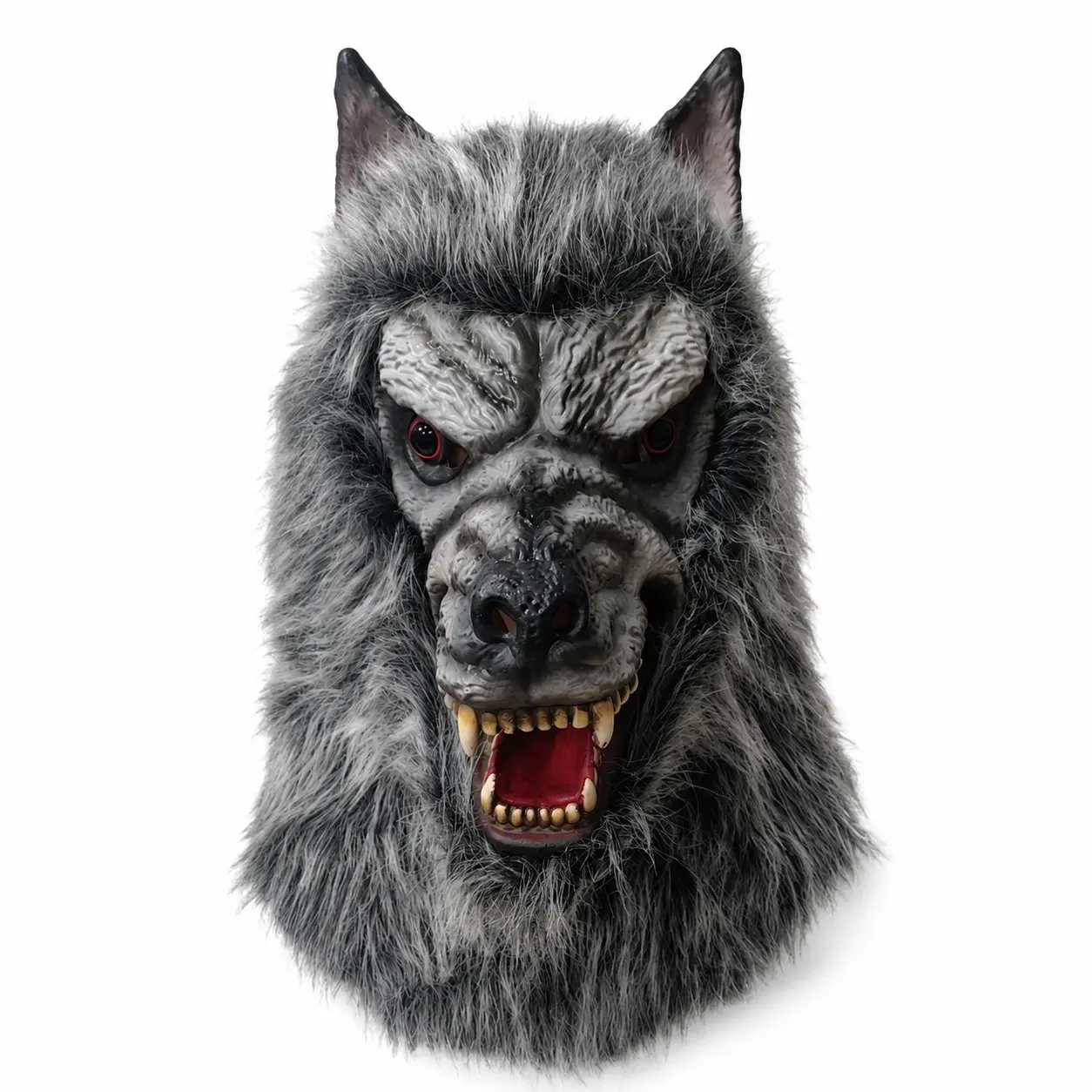 Adult Werewolf Full Head Mask with Faux Fur, Eyes and Fangs, Halloween Cosplay, Haunted House & Party Accessory