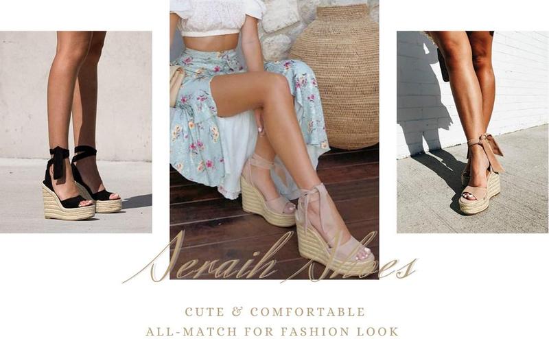 Fashare Womens Espadrilles Wedges Sandals Heels Open Toe Tie Lace Up Platform Ankle Strap Summer Dress Shoes