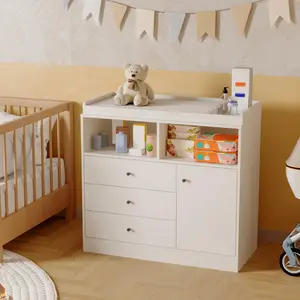 Modern Nursery Dresser and Changing Table - 3 Drawers, 2 Open Shelves, Cabinet - Multi-Functional Baby Changing Table, Easy Assembly