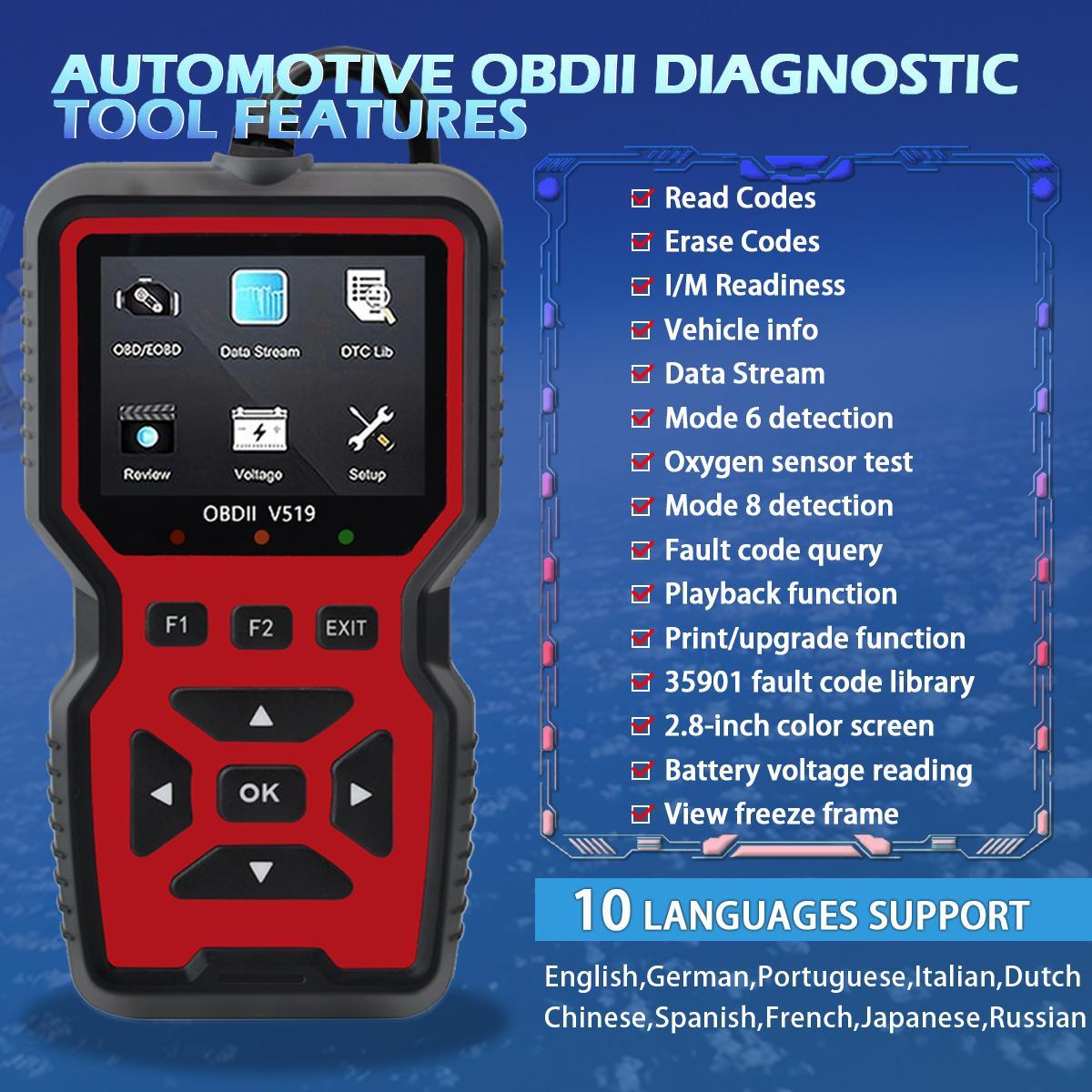 Car OBD2 Scanner Diagnostic Tool Code Reader, Car Voltage Tester Engine Fault Code Scanner, Charging Tester Diagnostic Tool V519