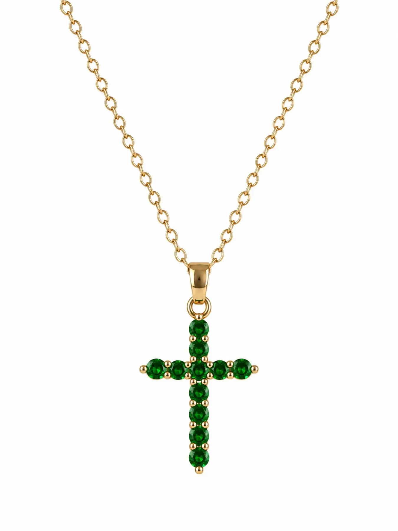 Emerald Cross Pendant Necklace, Christian Lucky Charm, Fashionable Daily Wear, Gift Idea, Layering Jewelry for Women