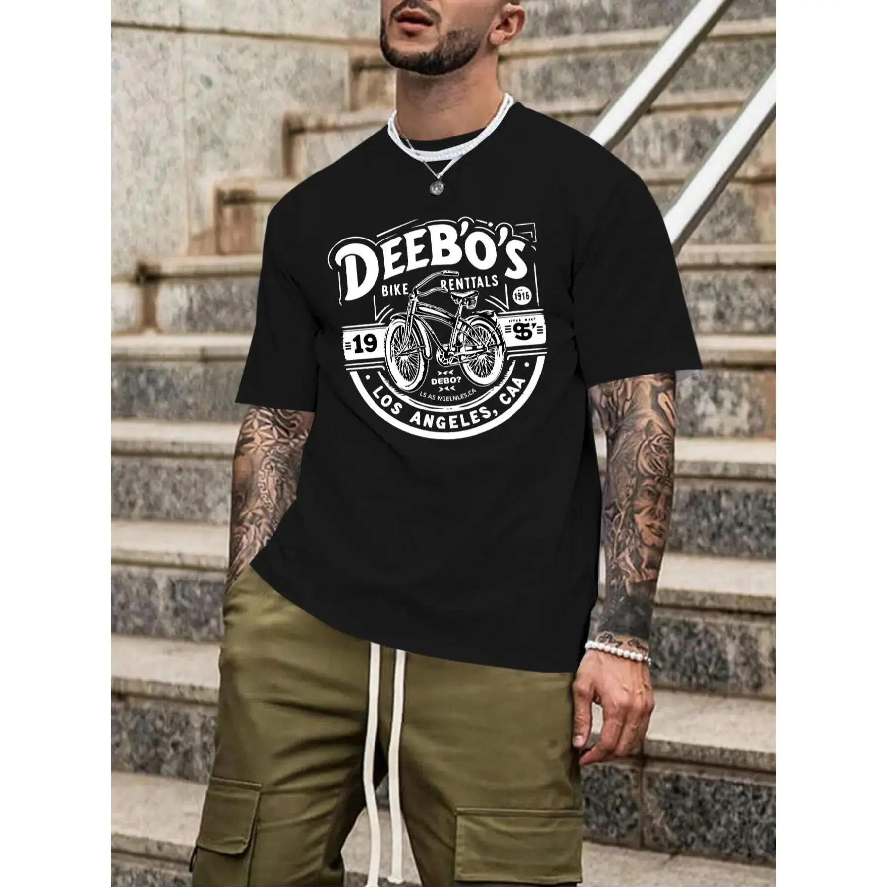 Men's Bicycle & Letter Print Round Neck Tee, Casual Stylish Tee, Regular Fit Casual Short Sleeve Crew Neck T-shirt for Summer, Fashion Men's Top for Daily Wear, Casual Summer Clothes, Casual Summer Clothing