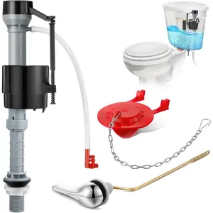 Universal Toilet Flusher Replacement Kit, Fill Valve, 2-Inch Flapper, Side Mount Handle Lever, Water-Saving Adjustable Toilet Repair Kit Inside Tank, Easy to Install, 1 Set Black Red