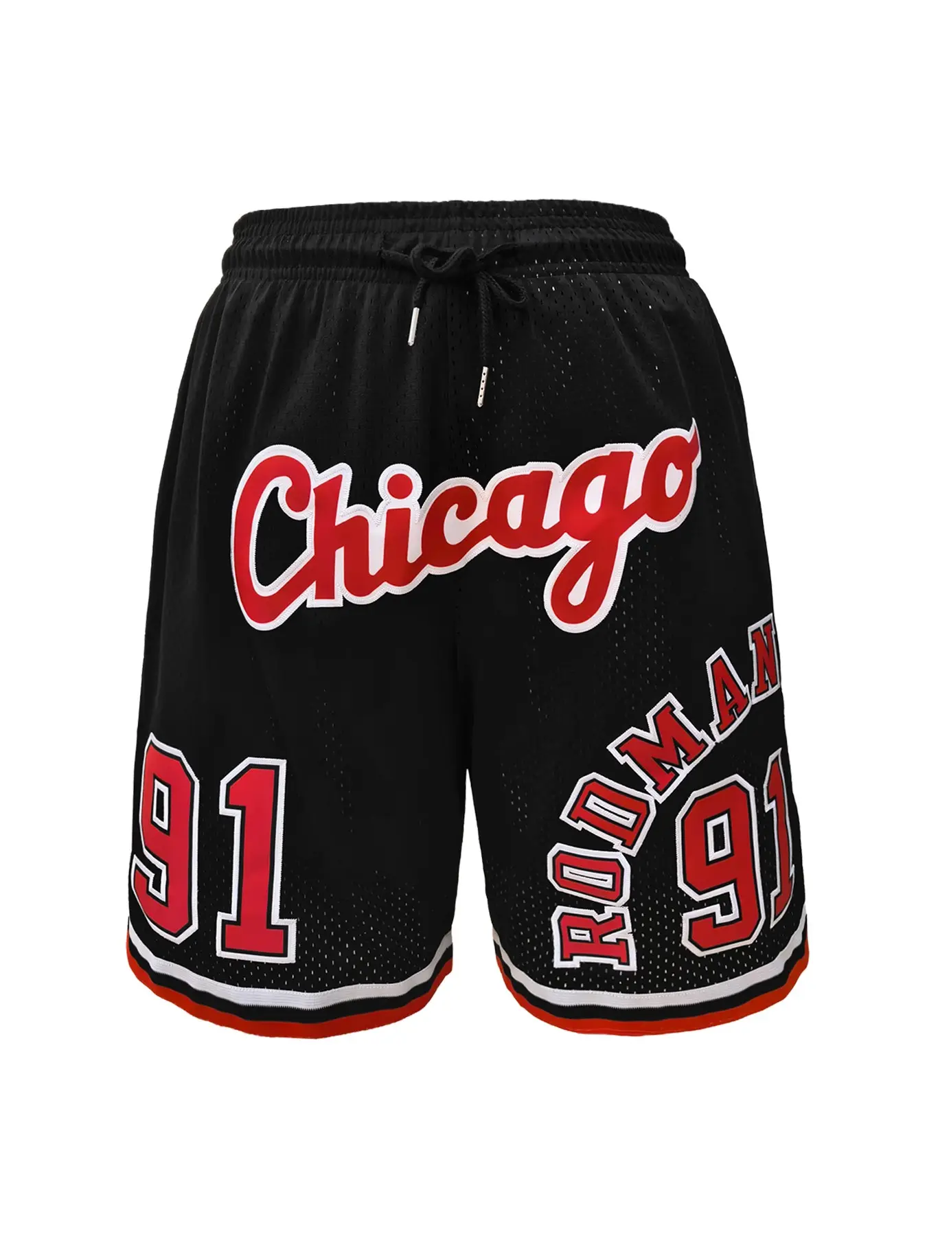 Men's Vintage Embroidered Chicago Basketball Shorts #91 Breathable Mesh Drawstring Waist Casual Athletic Streetwear Game Day Shorts