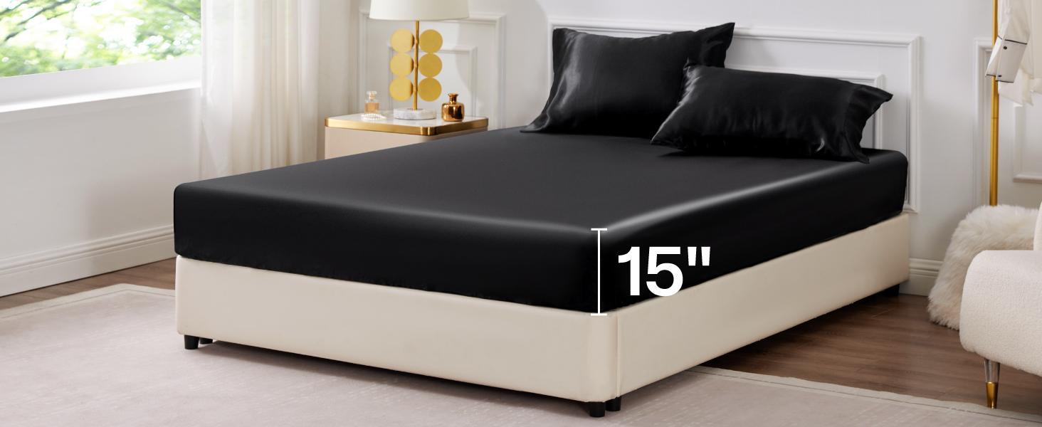 BEDELITE Satin Sheets Bed Set Luxury Soft Ivory White Summer Edition Reversible Microfiber Bedding  Full Queen King Sizes Deep Pocket Fitted Sheet for Hair and Skin Care Valentine's Day gift