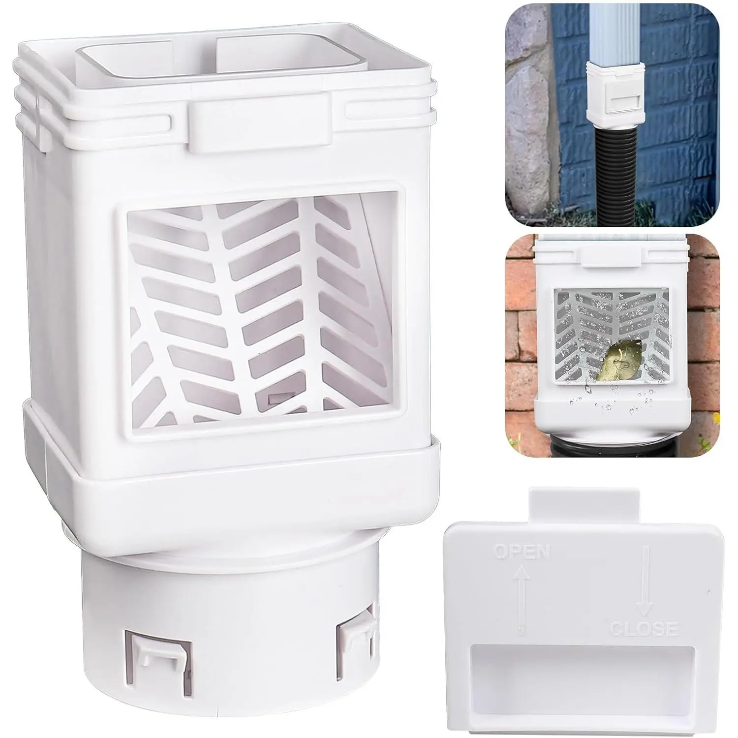 Downspout Leaf Filter Leaf Removers Fits 2X3 and 3X4 Gutter Downspout White