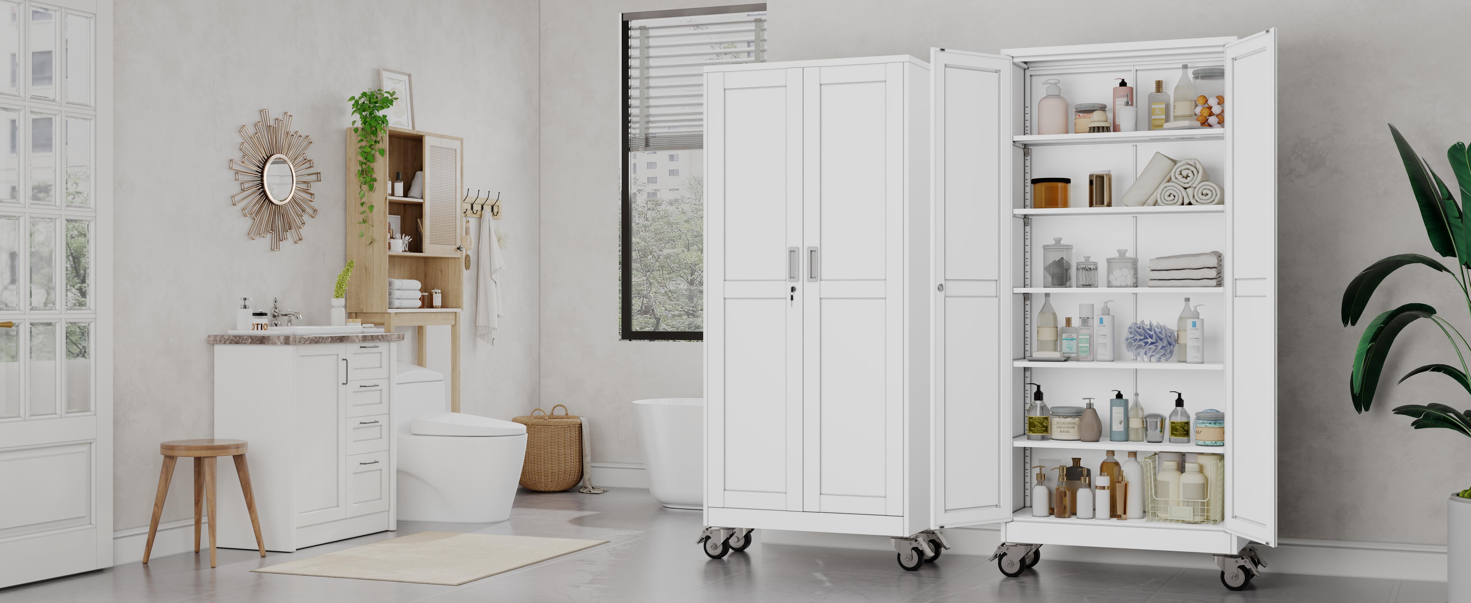 GEITIN 75" Tall Metal Garage Storage Cabinet with Wheels & Locking Doors, 5 Adjustable Shelves, Heavy Duty Steel Tool Cabinet for Garage, Home, Office, Shop