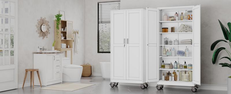 GEITIN 75" Tall Metal Garage Storage Cabinet with Wheels & Locking Doors, 5 Adjustable Shelves, Heavy Duty Steel Tool Cabinet for Garage, Home, Office, Shop