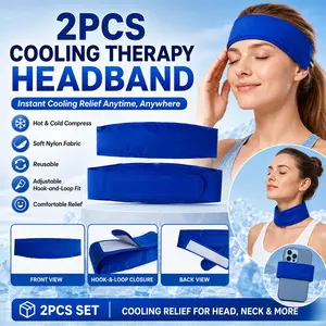 2PCS Reusable Cooling Headband, Adjustable Nylon Hot & Cold Compress Wrap, Soft Ice Cooling Band for Head, Neck and Forehead, Flexible Hook-and-Loop Cooling Head Wrap for Women Men, Sports, Outdoor Work, Travel and Summer Use