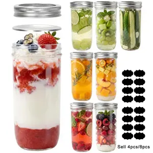 4/8 Pack Wide Mouth Mason Jars, 24oz Canning Jars with Lids, Ideal for Jam, Sauce, Juice, Coffee, Pickles, Fruits, Desserts