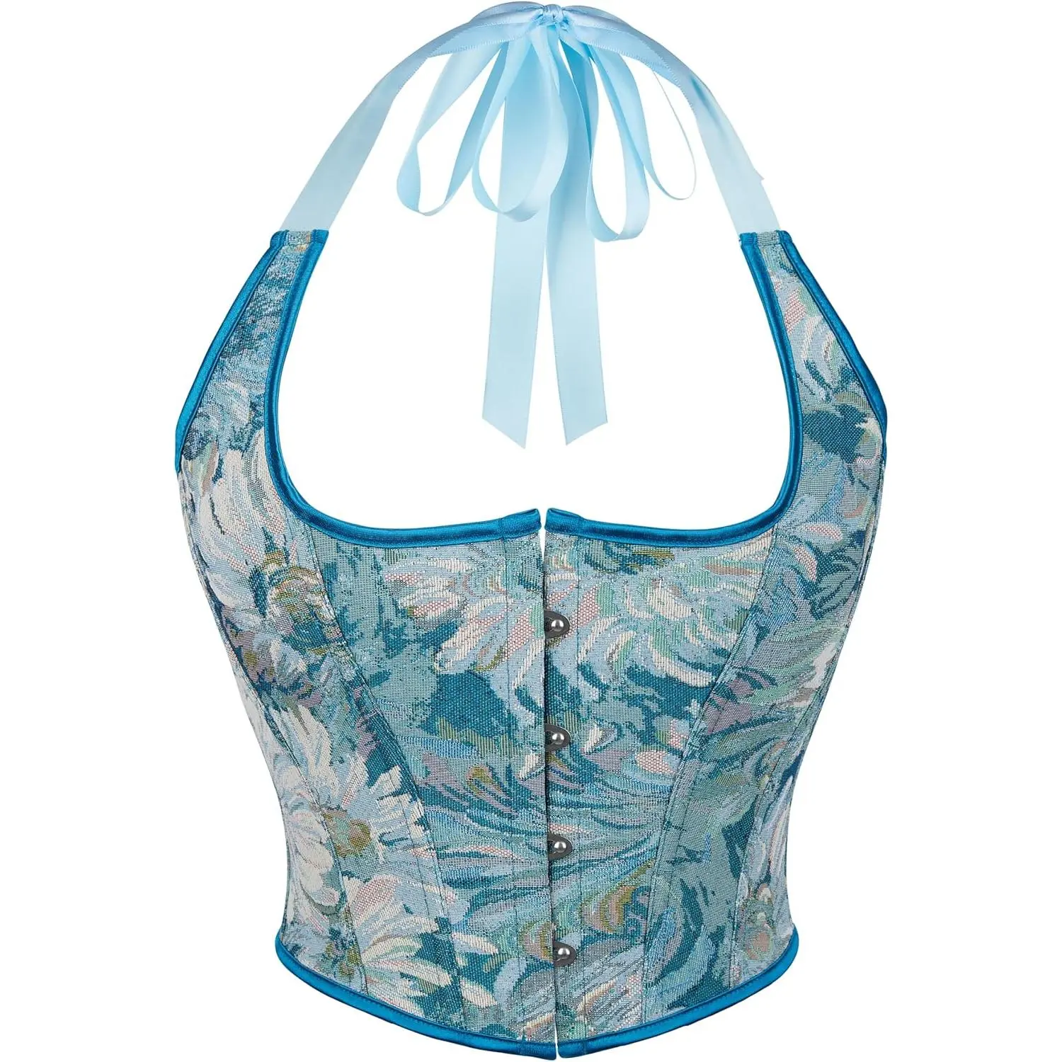 Women Corset-Top Renaissance Lace Up Halter Bustier Shapewear Floral  Cincher Bodysuit