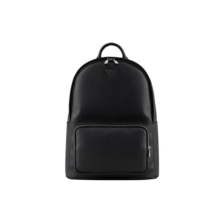 Emporio Armani Eagle Logo Solid-Color Lightweight Business Backpack for Men, Polyester, Black