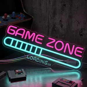 Game Zone Loading Neon Sign, Gaming LED Neon Light Signs, Dimmable USB, Wall Decor for Gamers, Party Decor, Bedroom, Man Cave, Boys' Gift