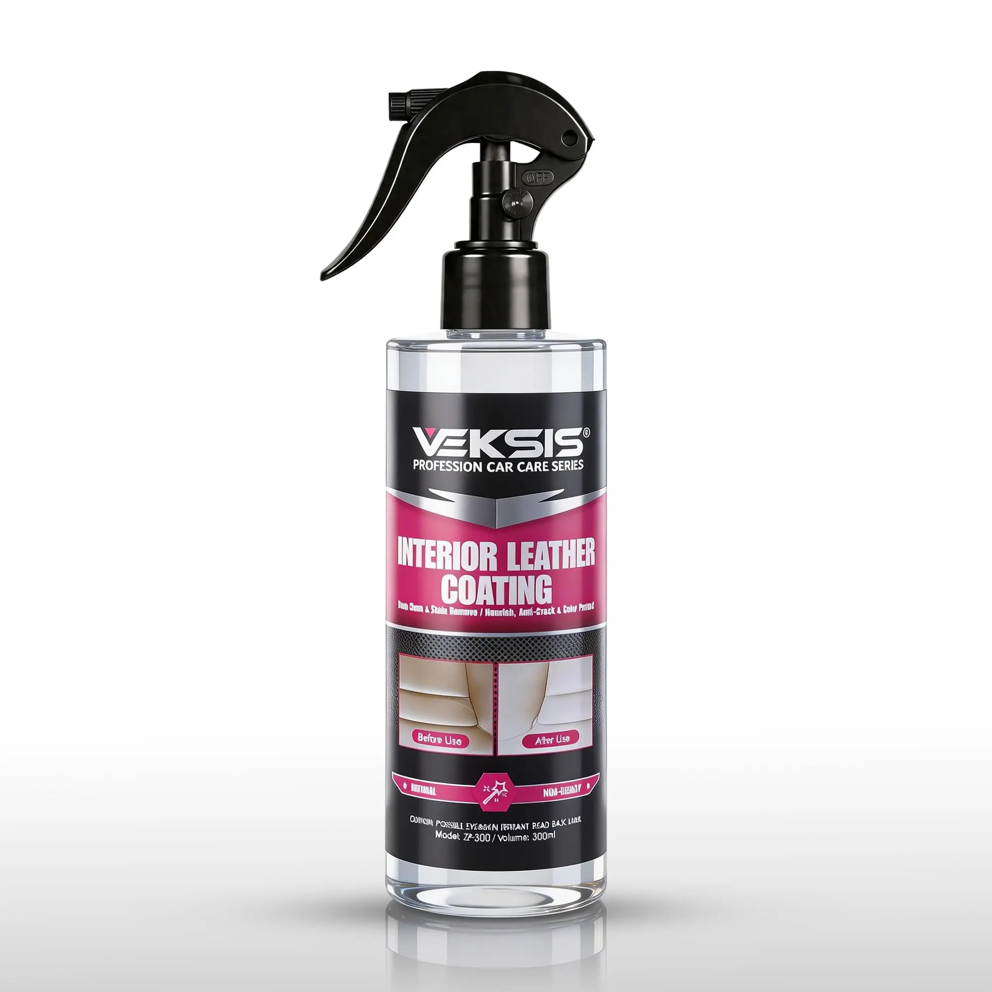 Veksis Interior Leather Coating – 300ml Ceramic Leather Protectant for Cars, Non-Greasy Dry Touch Formula, UV Protection, Restores & Maintains Matte Finish, Safe for Auto Seats, Furniture