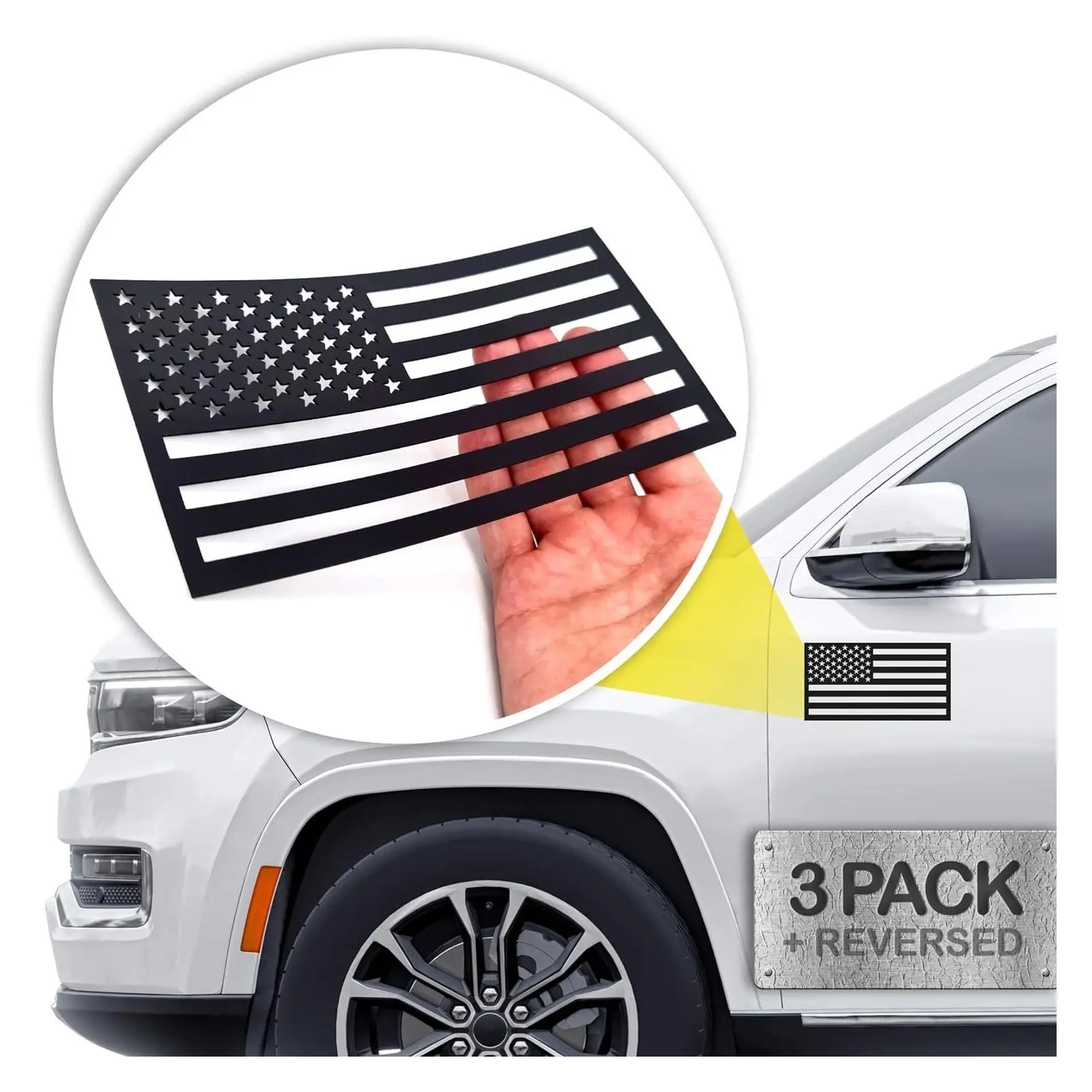 Premium American Flag Magnets for Trucks & Cars (3 Pack) – Bonus Reverse Design | Magnetic US Flag Cut-Outs | Powerful Hold, No Falling Off Vehicle | Black | Not for Aluminum CarsGift