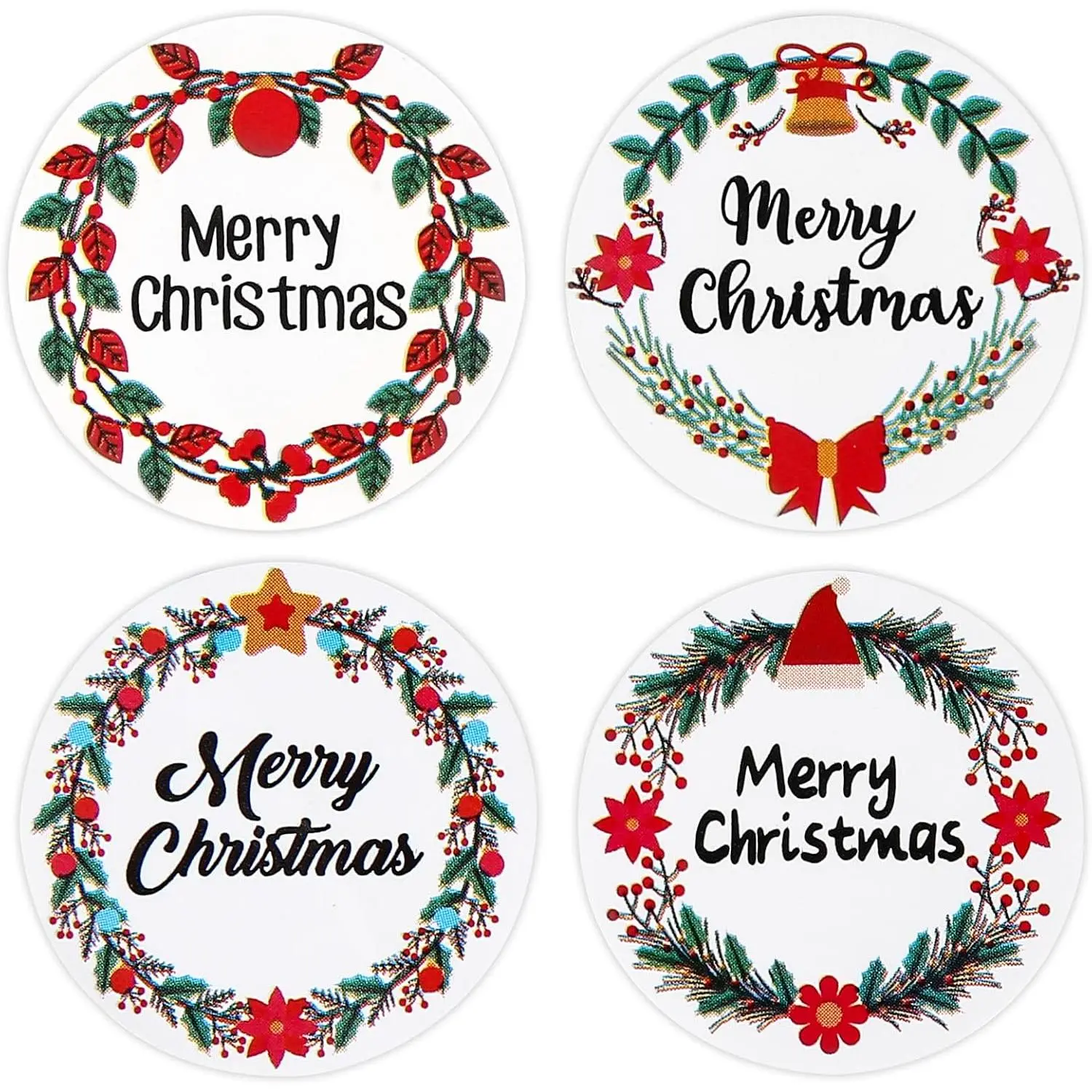 120 count Merry Christmas Stickers for Envelopes, 2 Inch Circle Adhesive Christmas Labels Holiday Stickers Round Xmas Tag Envelope Seal  for Christmas Greeting Card, Presents, Gifts (120, 2 Inch)
