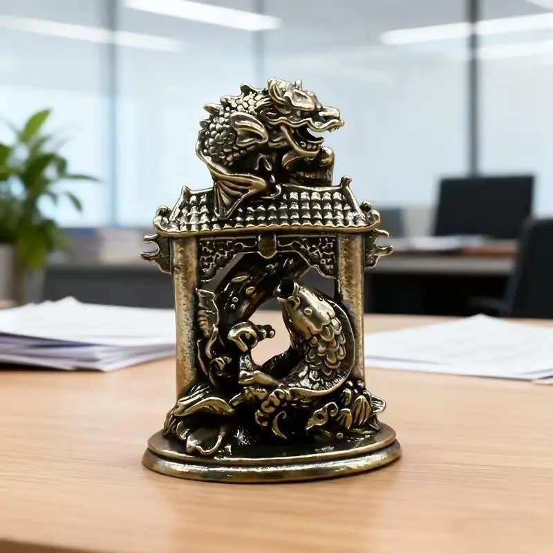 Vintage Copper Fish Leaping Dragon Sculpture, Statues, Intricate Relief Craftsmanship, Tea Table Decor, Home Office Decoration, Bookshelf Ornament, Feng Shui Symbol, Decoration, Decoration Items, Brass