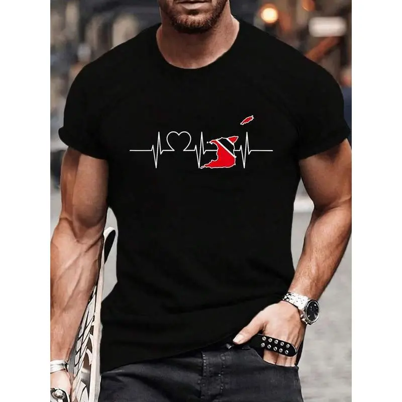 100% Cotton Heartbeat Vintage Flag Trinidad And Tobago T-Shirt Women's Men's Graphic Tee, Causal Tops Fashion Tshirt