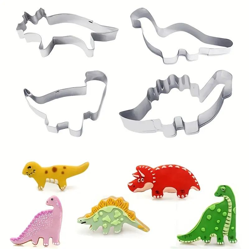 4-piece dinosaur cookie cutter set, dinosaur birthday party cake, cookie and sandwich cake molds, pastry cutter, cookie mold, baking tools, kitchen accessories, kitchen gadgets