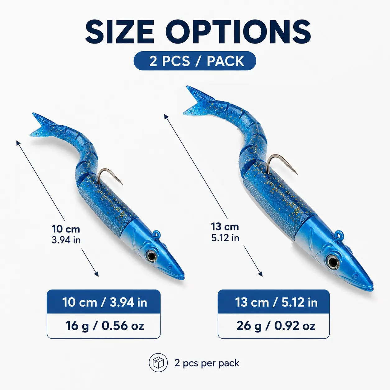 Dark Skerry 2-Pack Jointed Soft Eel Lures with Jig Heads – Versatile Saltwater & Freshwater Swimbaits (10cm/16g or 13cm/26g) – Suitable for Sea Bass, Cod, and Atlantic Cod