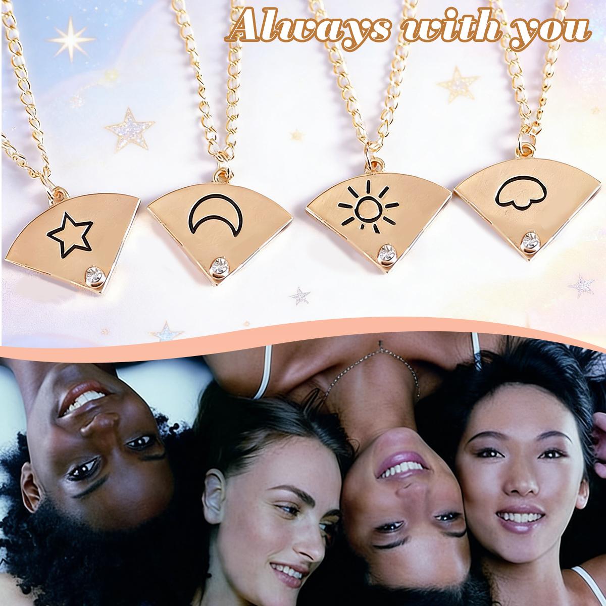 Sun, Moon, & Star Magnetic Necklace Set for 3, Sun Moon Star Cloud Magnetic Necklace Set for 4,Puzzle Design BFF Jewelry for Best Friends & Sisters Ideal Friendship Gift with Rhinestone Detail Perfect for Birthday, Anniversary, Valentine's Day