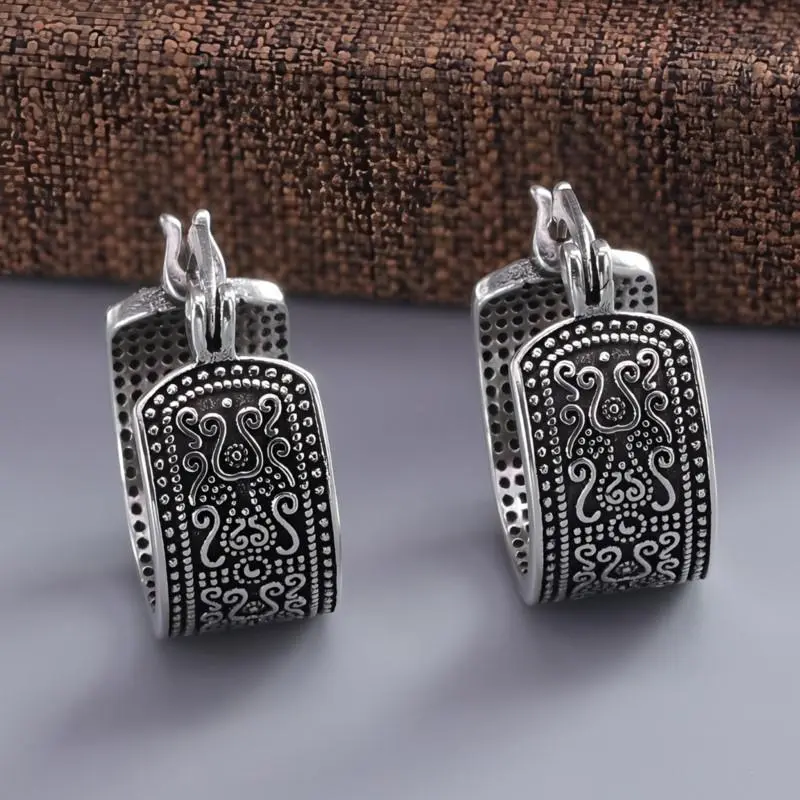 925 Sterling Silver Gothic Flower Earrings for Women, Retro Jewelry with Texture Detail, Allergy-Free for Party, Flower Motif, All Seasons Fit, Gothic Look